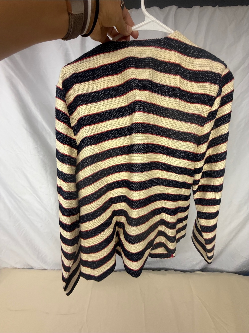 CAbi Striped Knit Double-Breasted Blazer in Cream, Black and Red - Picture 3 of 3